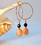 Sunstone, Onyx & Rose Vermeil Hoop Earrings, Birthday, Anniversary, Gift For Her