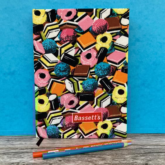 Handbound A5 Journal made with Rare Vintage Bassett's Liquorice Allsorts Fabric