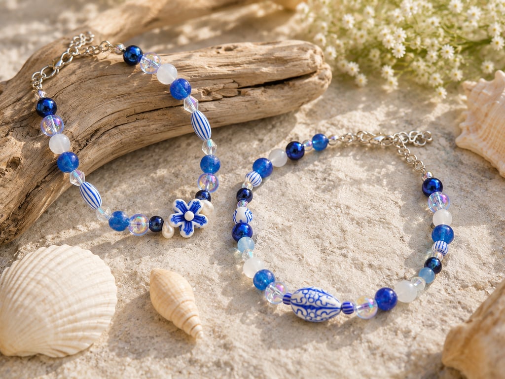Coastal Blue & White Matching Bracelet & Anklet Set 