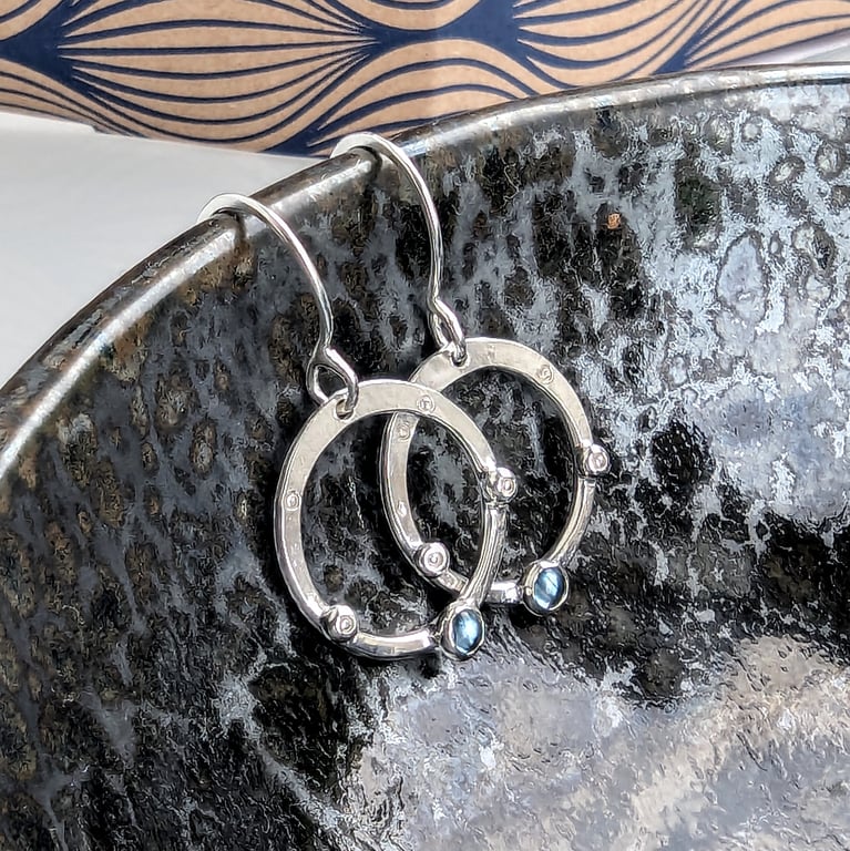 Recycled Sterling Silver London Blue Topaz Hoop Drop Earrings