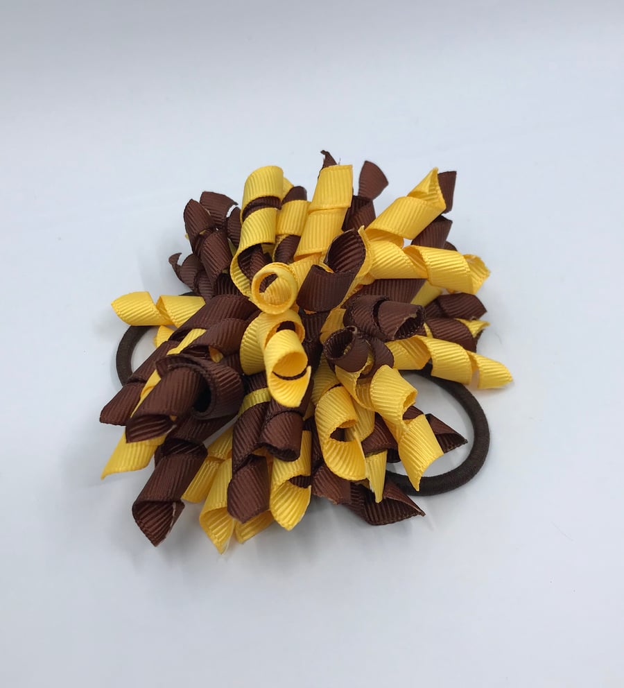 3 inch Brown and Yellow Gold Curly Corkers on Elastics (pair)