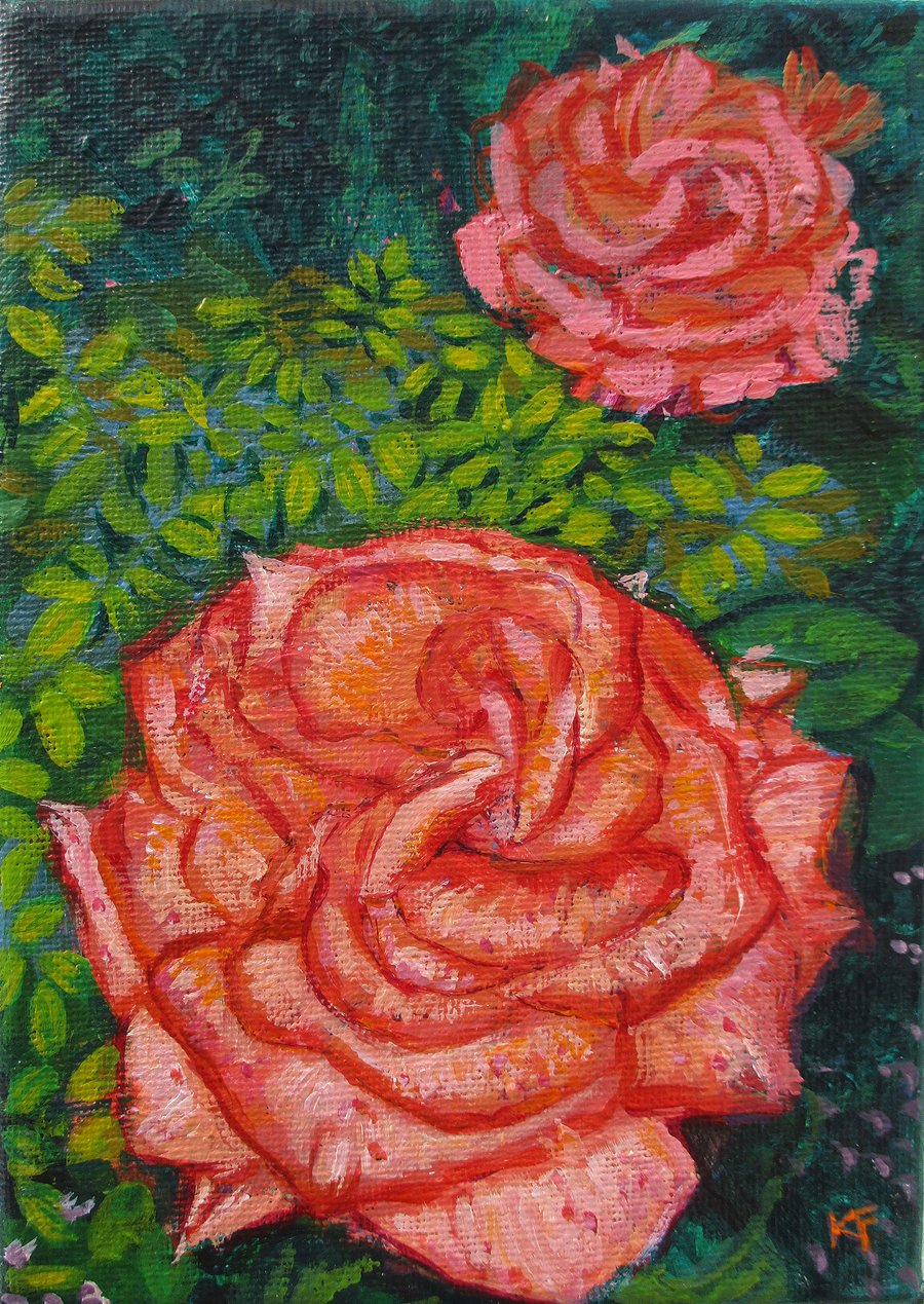 Rose - Original Acrylic Painting on Canvas 5 inches x 6.7 inches