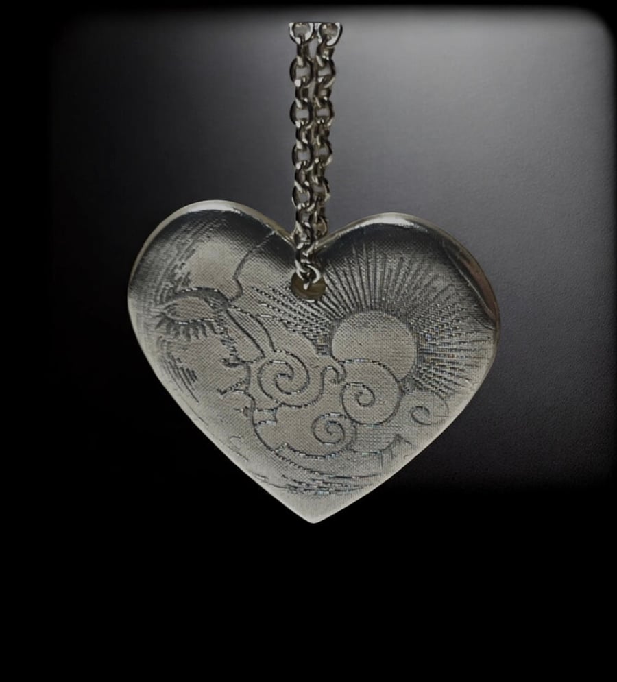 Moon & Star Celestial Silver Heart Pendant