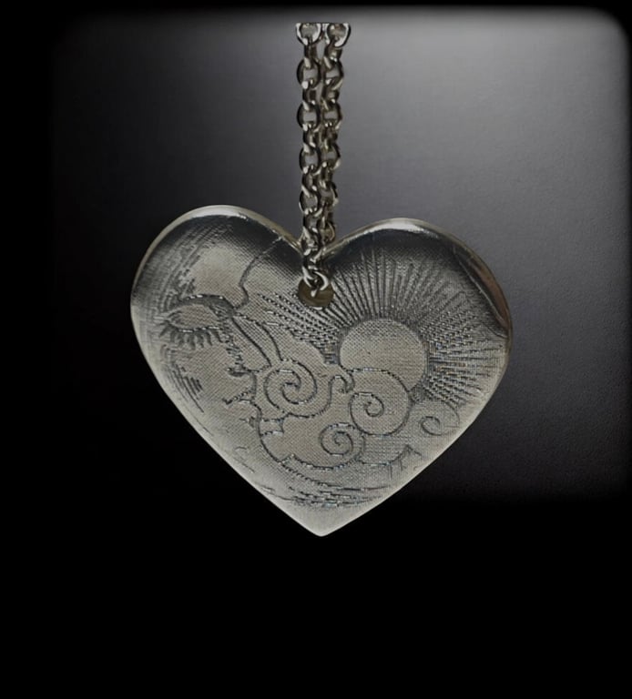 Moon & Star Celestial Silver Heart Pendant