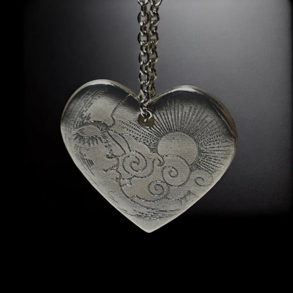 Moon & Star Celestial Silver Heart Pendant