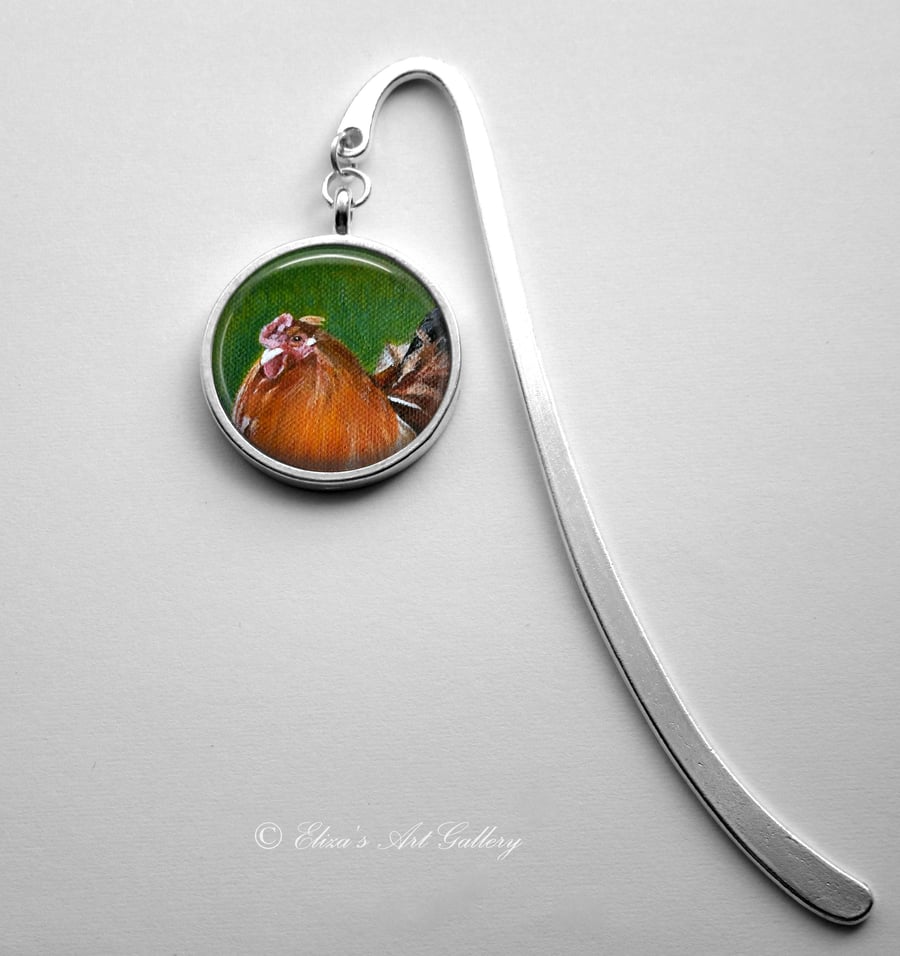 Silver Plated Chicken Art Cabochon Bookmark