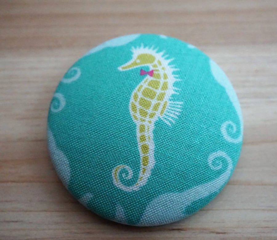 SALE Large Seahorse Fabric Badge Brooch