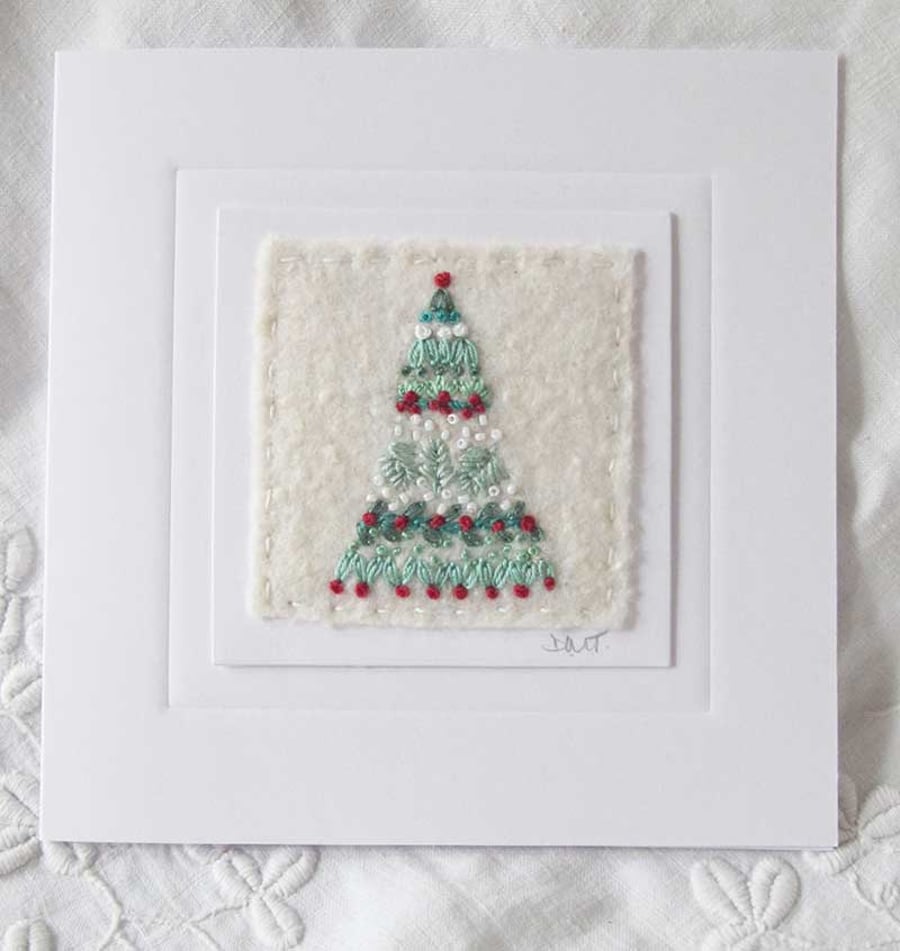 HAND EMBROIDERED CHRISTMAS TREE CARD
