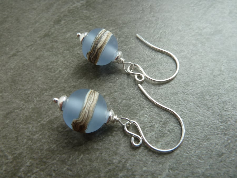 sterling silver, blue lampwork glass earrings