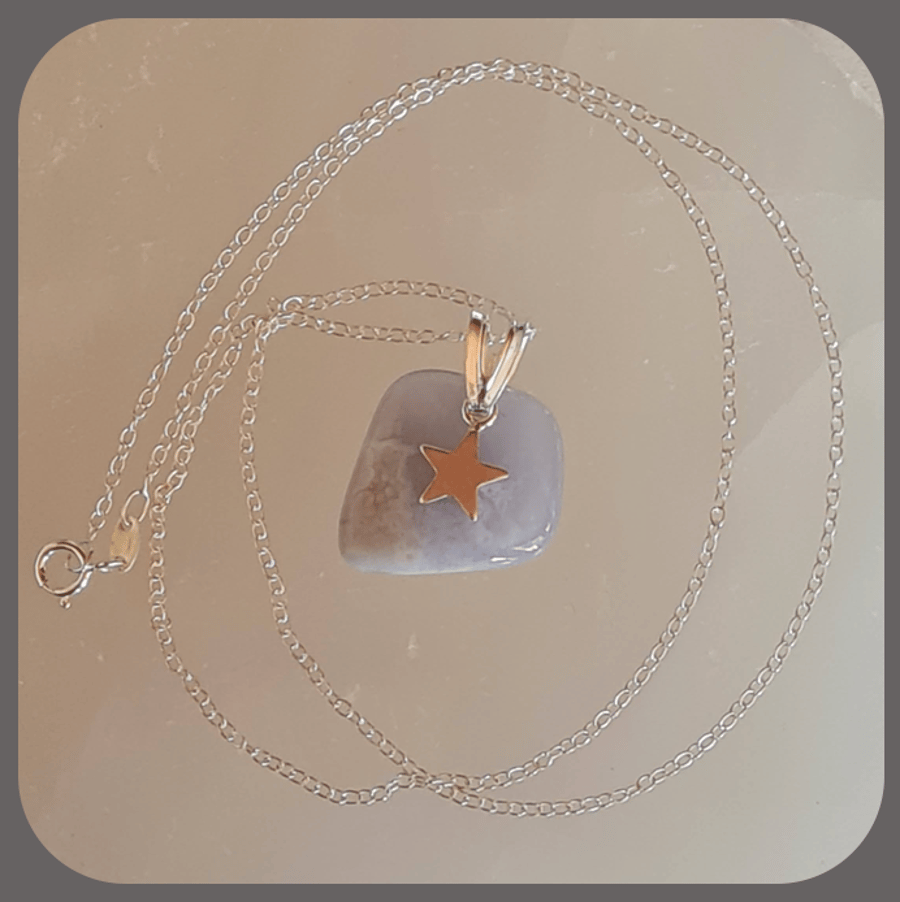 Blue Lace Agate ad sterling silver star necklace