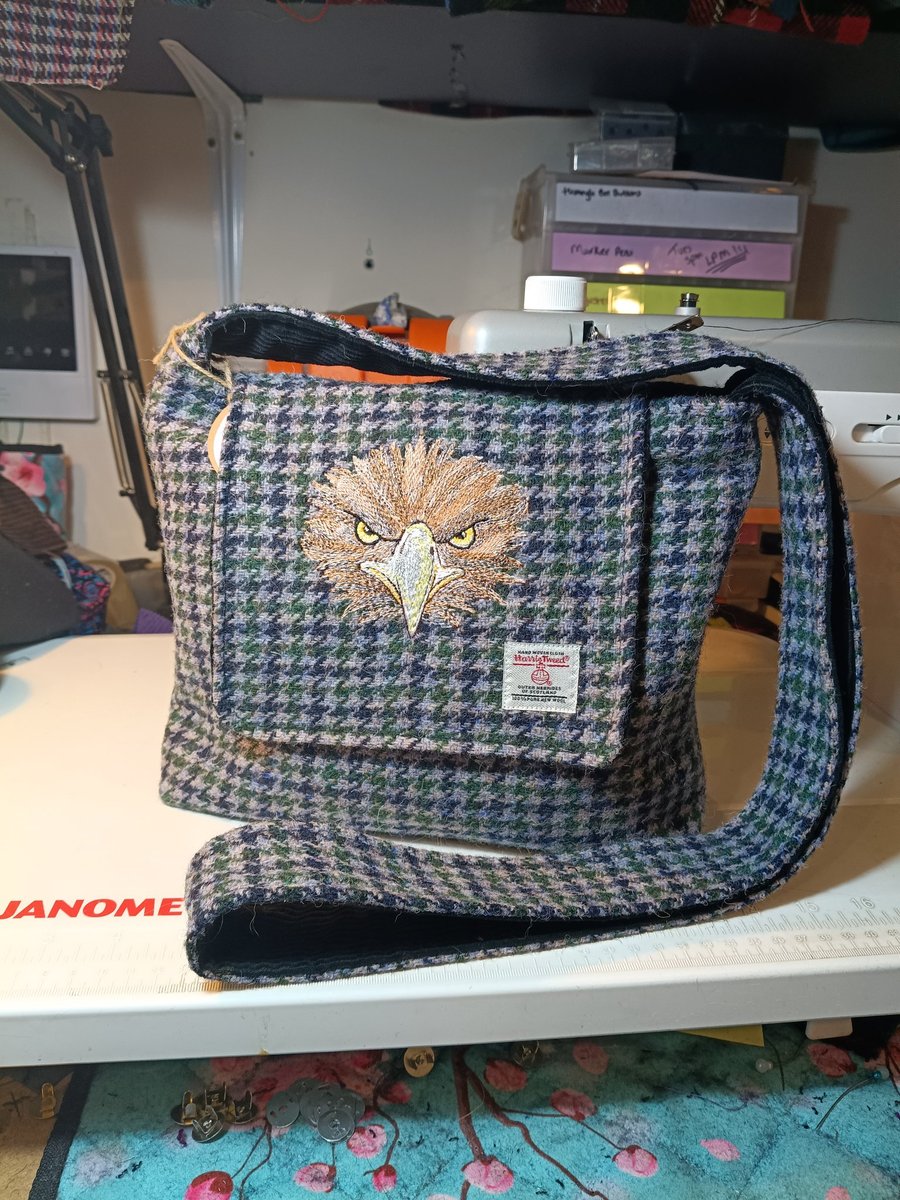 Harris tweed cross body bag with eagle