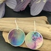 Water colour collection - hand painted aluminium earrings lime and pink rainbow