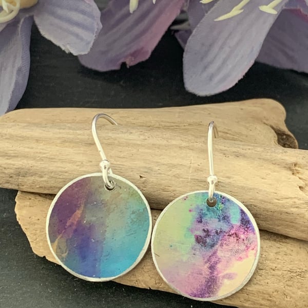 Water colour collection - hand painted aluminium earrings lime and pink rainbow