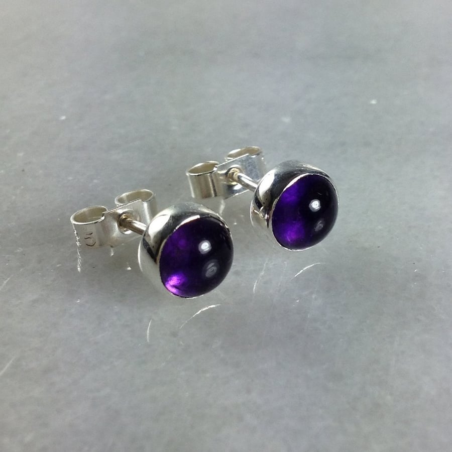 Amethyst stud earrings sterling silver, gemstone studs