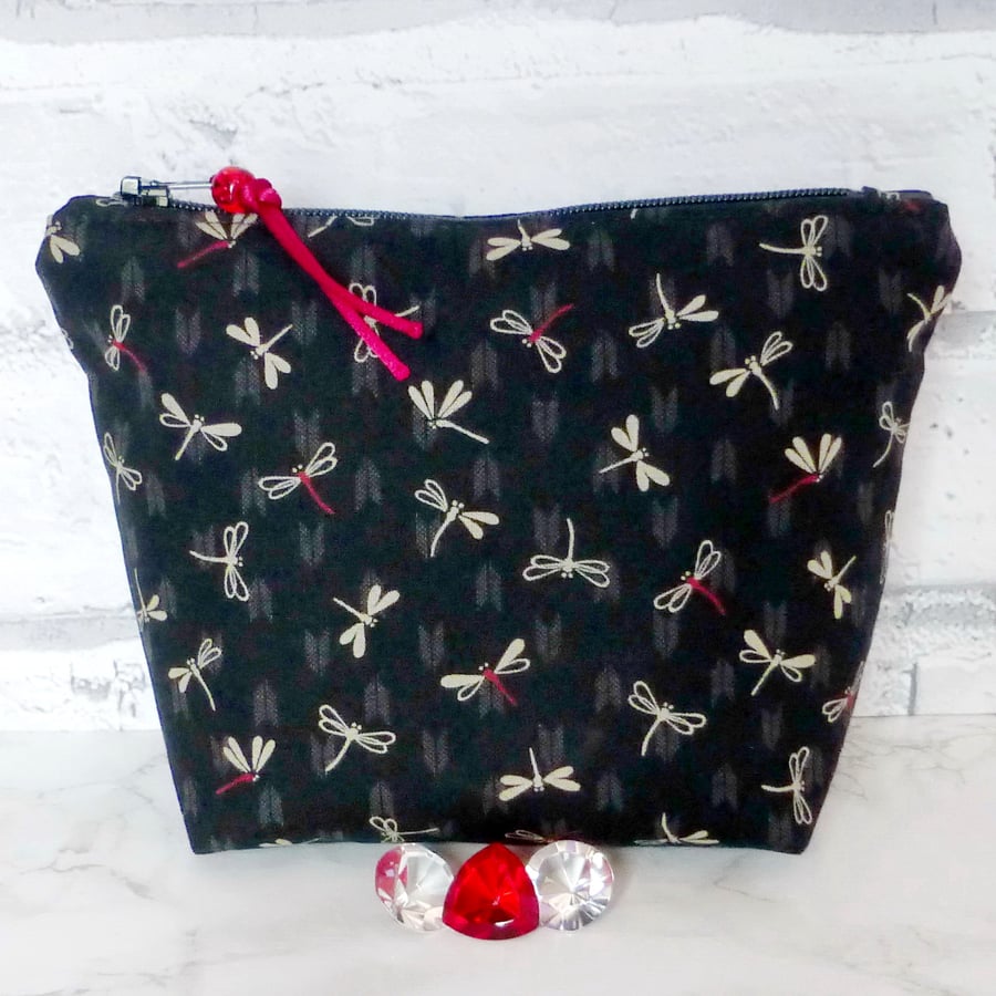 Dragonflies make up bag, zipped pouch, cosmetic bag, medium size.