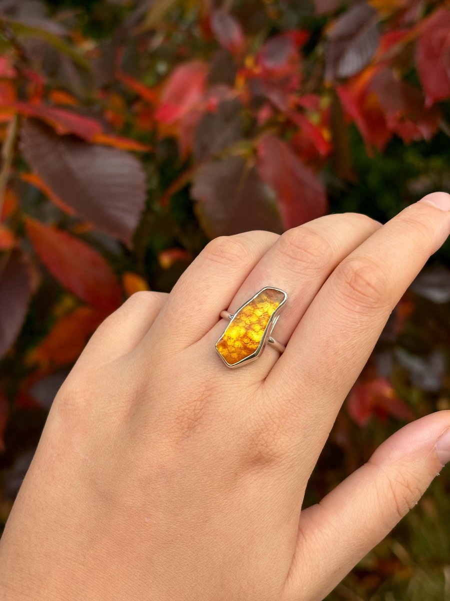 Chunky Amber ring, Baltic Amber ring size UK R, US 8.75