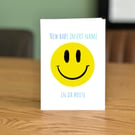 New Baby in Da House Personalised Greeting Card - Acid House - Smiley Face