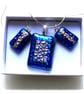 Dichroic Glass 122 Pendant Earring Set Teal Silver Plated Chain - Image 2