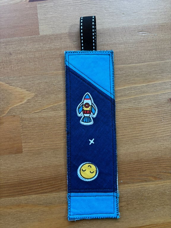 Patchwork rocket print bookmark