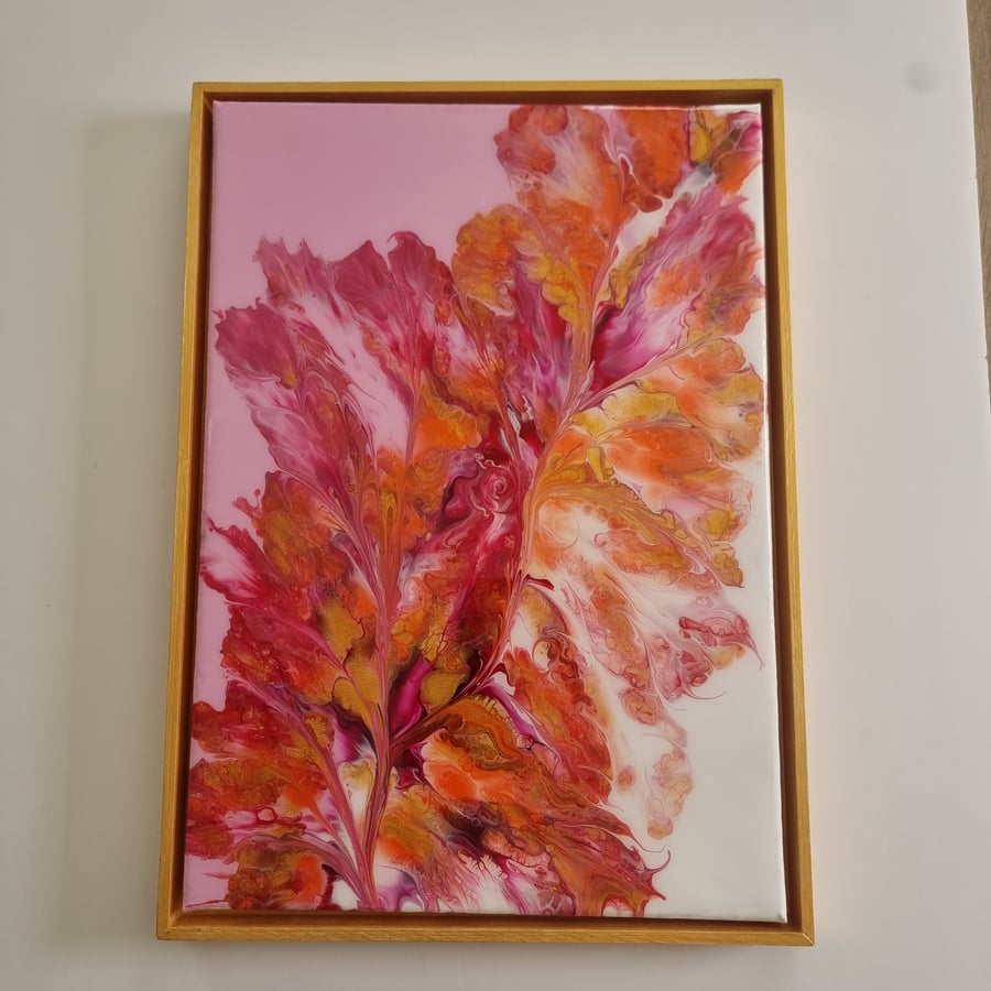(42) Abstract Acrylic Art on Canvas, Framed, Gold Leaf