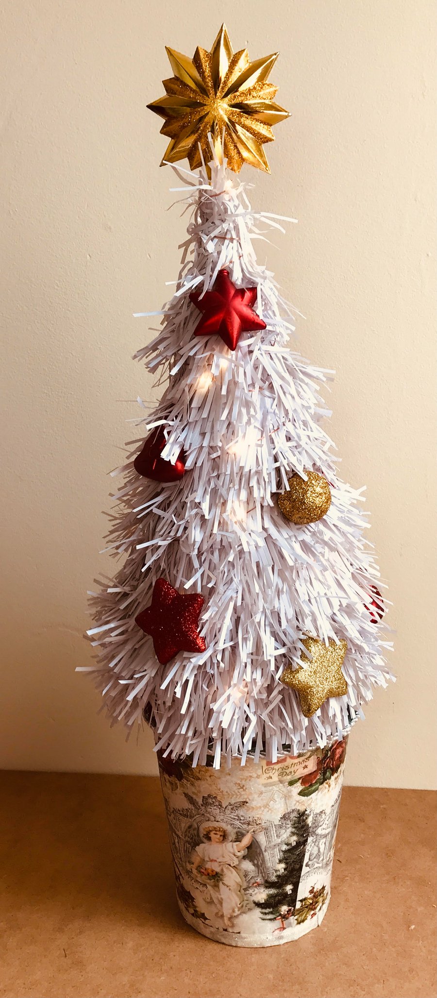 Christmas table top tree white decorated tree hand made