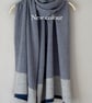 Shawl Scarf Wrap soft merino lambswool smoke blue with tile pattern - Image 3