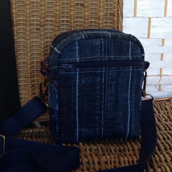 Recycled denim crossbody phone bag
