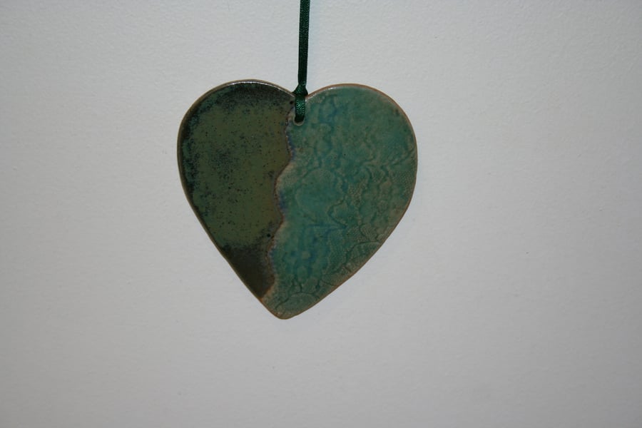 CUSTOMER ORDER DO NOT BUY  Heart Ceramic green & turquoise decoration