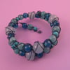 Light Blue Quartzite, Quartz and Agate Wire Wrapped Memory Wire Bracelet