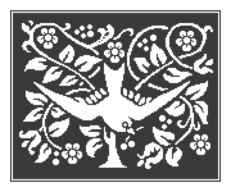 095B Cross Stitch MONO Swallow Bird in Tree & Flowers Arts and Crafts Nouveau 
