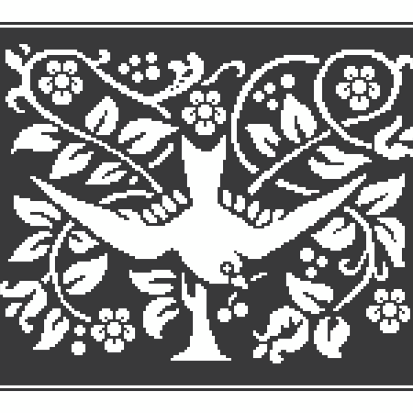095B Cross Stitch MONO Swallow Bird in Tree & Flowers Arts and Crafts Nouveau 