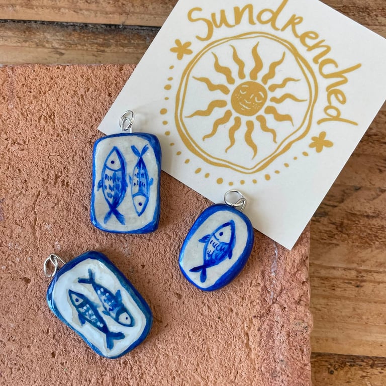 Handpainted Air Dry Clay Fish Pendant Charm