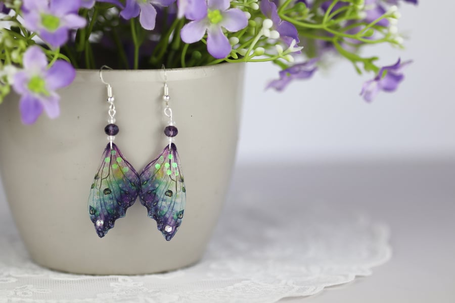 Fairy Wing Earrings Purple Butterfly Fantasy Fairycore Cottagecore Fairy Gift