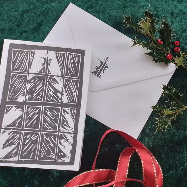 Christmas Card with Christmas Tree in Window