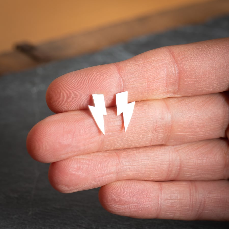Sterling Silver Lightning Bolt Studs