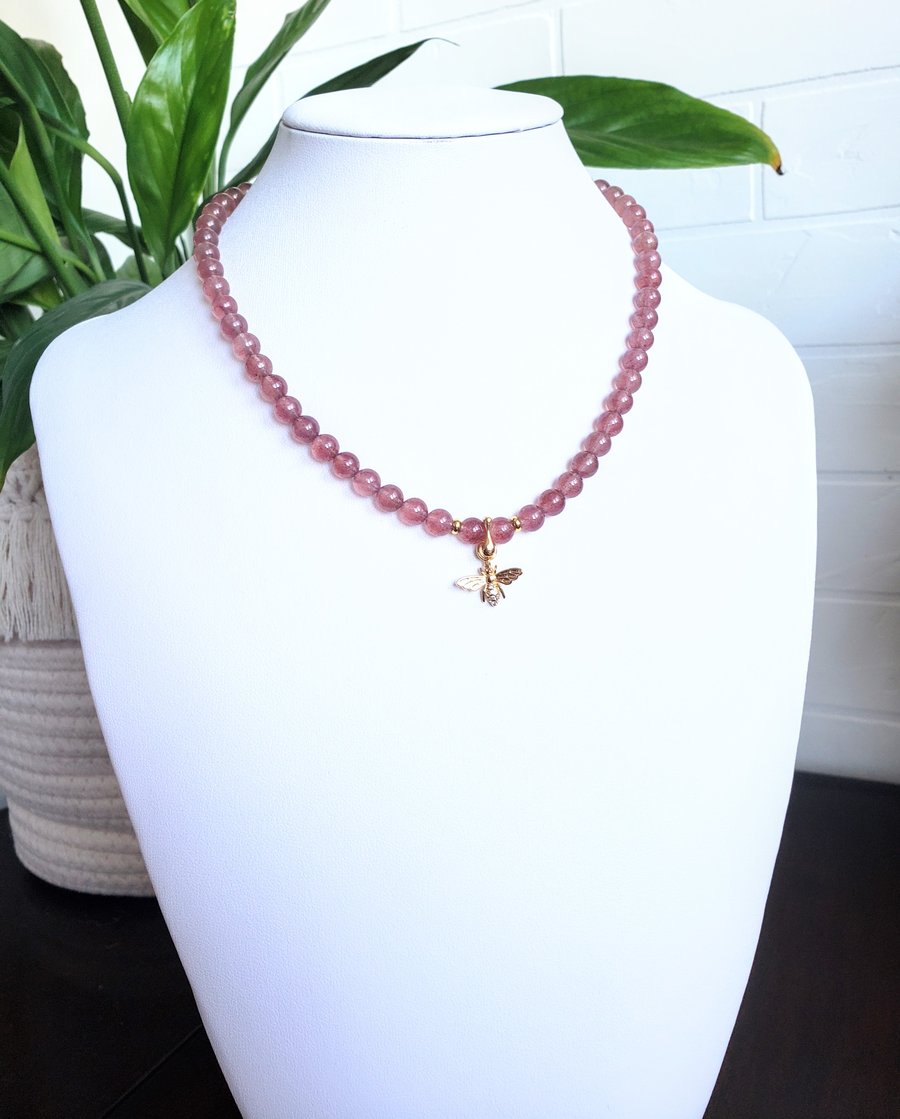 Gemstone Choker Madagascar Strawberry Quartz Necklace Gift For Her