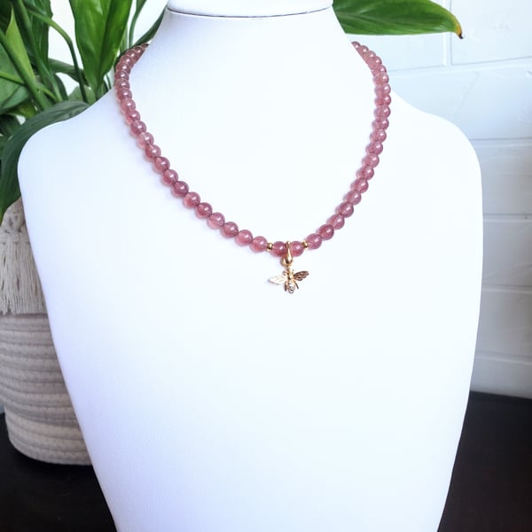 Gemstone Choker Madagascar Strawberry Quartz Necklace Gift For Her
