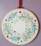 Lino Printed and Hand-Stitched Festive Wreath, Gold Bows and Bronze Swirls