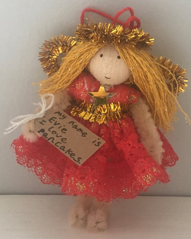 Tiny Red And Gold Fairy Doll Decoration 
