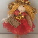 Tiny Red And Gold Fairy Doll Decoration 