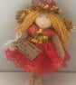 Tiny Red And Gold Fairy Doll Decoration 
