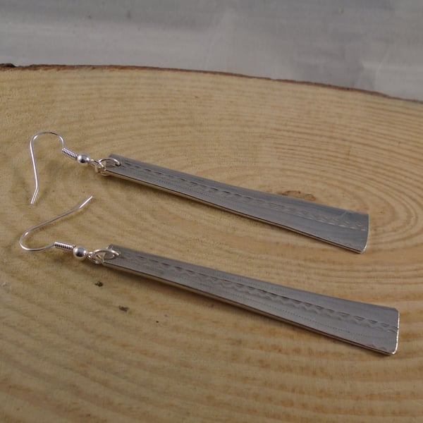 Upcycled Silver Plated Zig Zag Sugar Tong Handle Earrings SPE022203