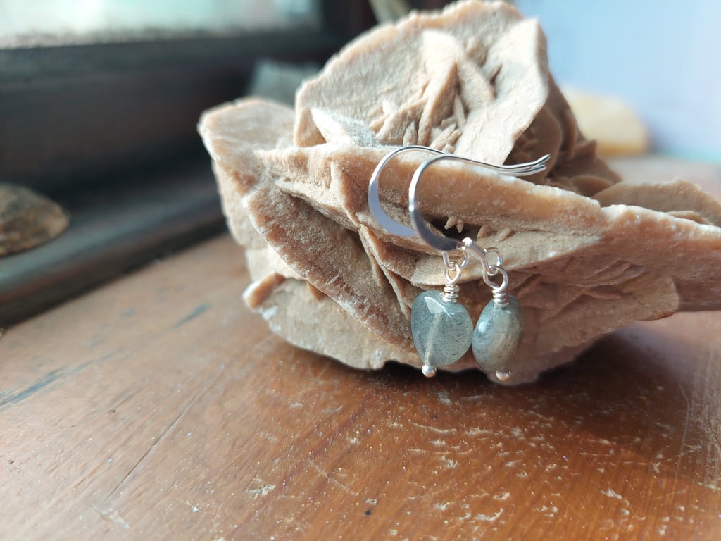 Sterling Silver Facetted Labradorite Heart Earrings