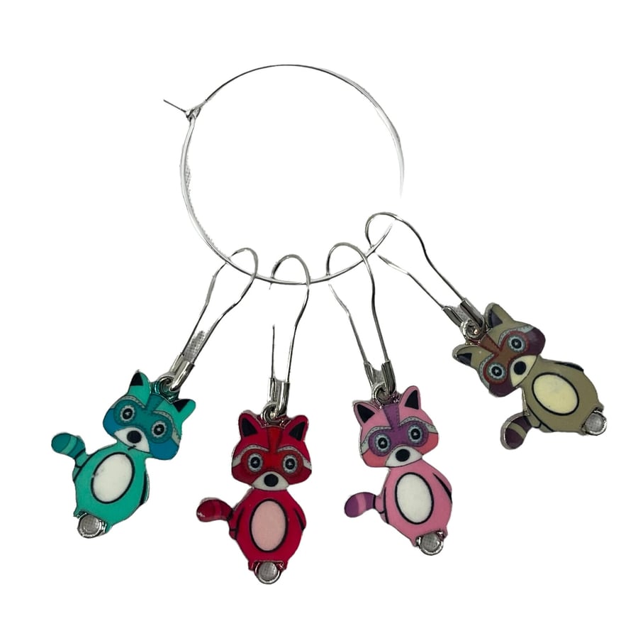 Raccoon Stitch markers for knitting and crochet, enamelled colourful 