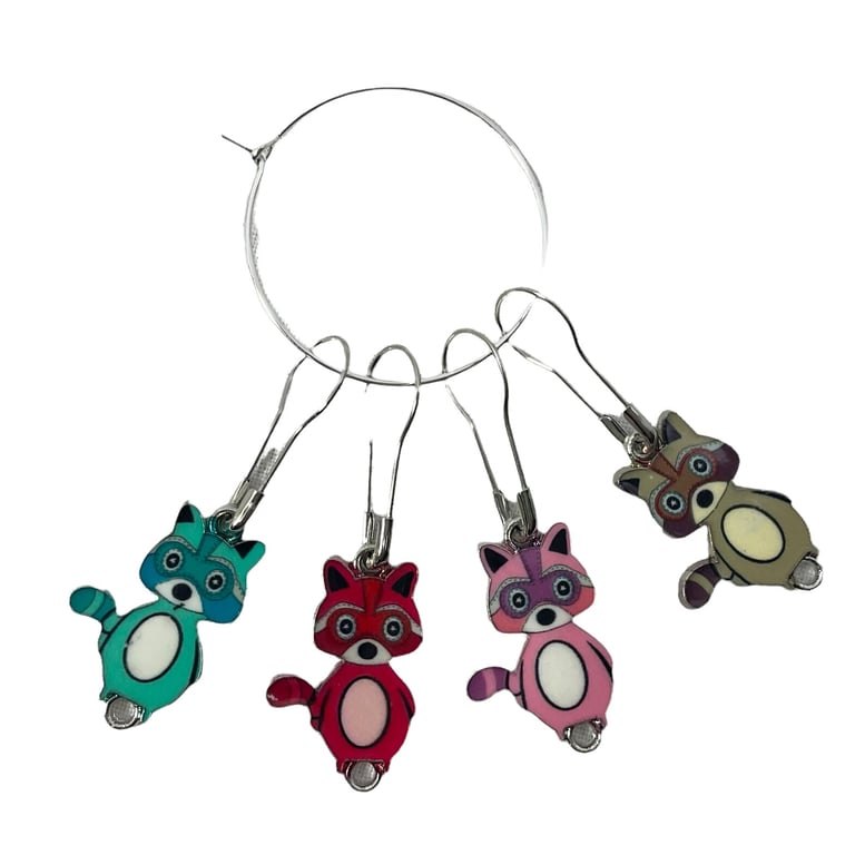 Raccoon Stitch markers for knitting and crochet, enamelled colourful 