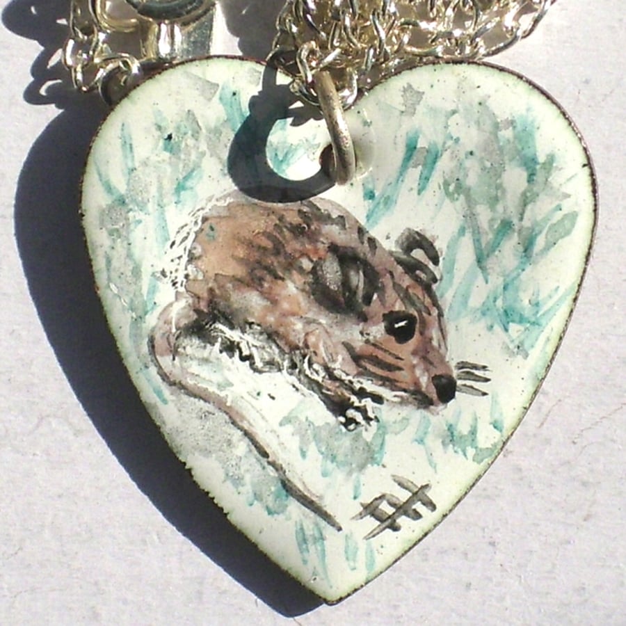 painted enamel pendant - British Wildlife - wood mouse