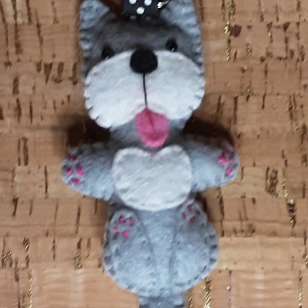 Dog on Back Grey & White Felt Key Ring - Bag Charm