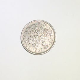 Lucky Sixpence Dated 1967 for Crafting