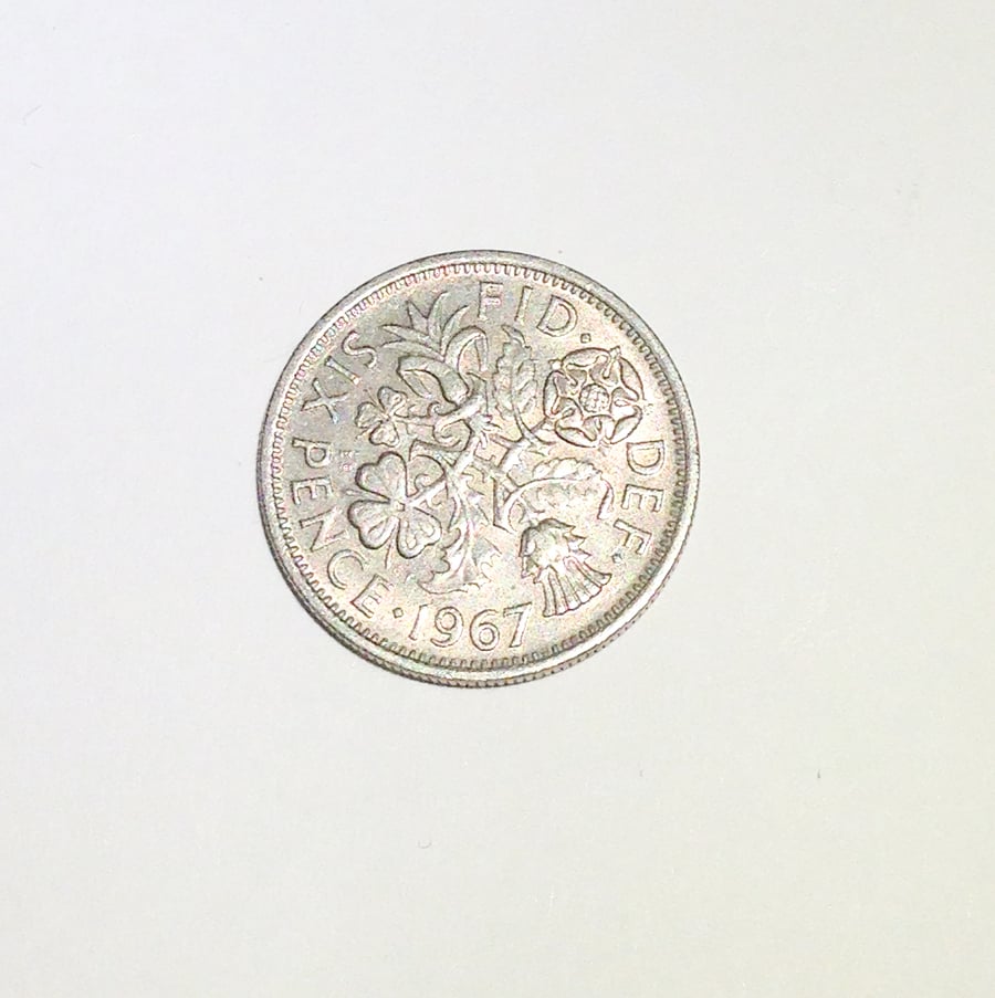 Lucky Sixpence Dated 1967 for Crafting