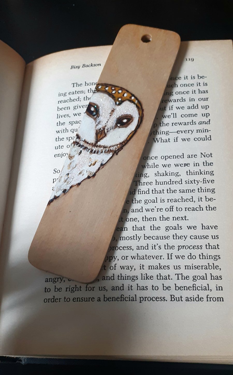 Handpainted barn owl  wooden bookmark